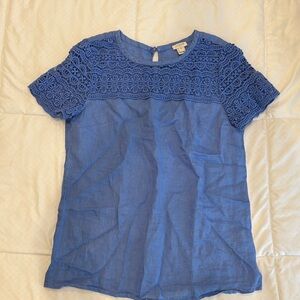 J. Crew Factory Linen Top with Crochet Sleeves